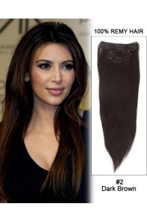 14” 7pcs #2 Dark Brown Straight 100% Remy Hair Clip in Hair Extensions 14” 7pcs #2 Dark Brown Straight 100% Remy Hair Clip in Hair Extensions